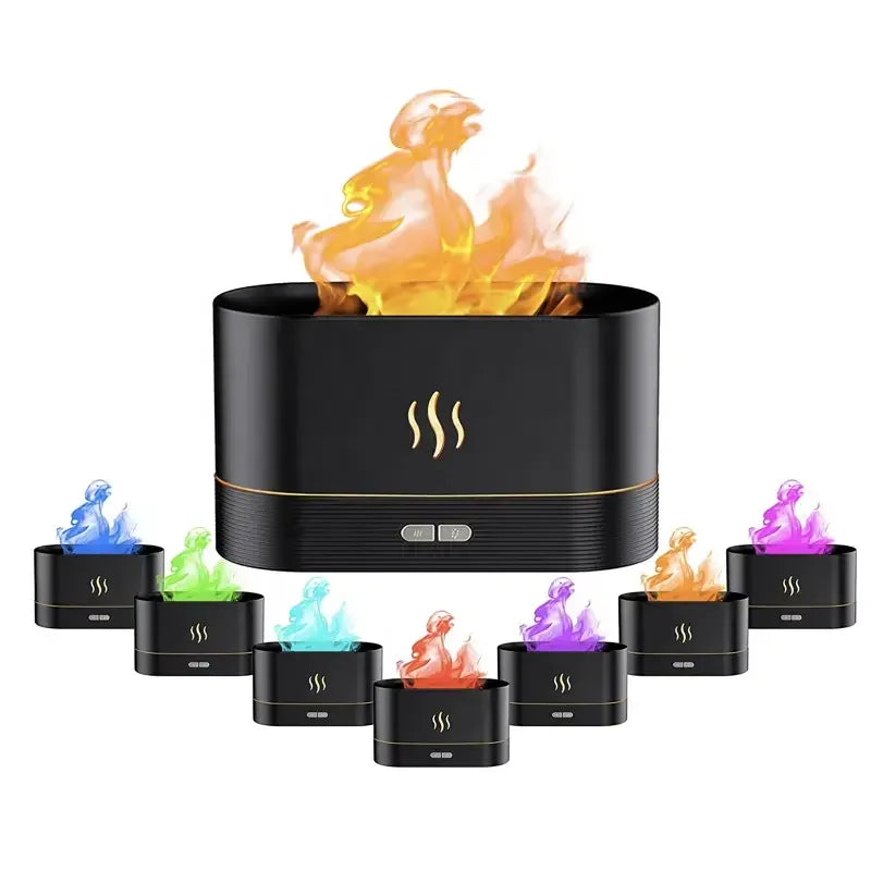 LED Lighting Ultrasonic Air Humidifier Colorful Flame Fragrance Essential Oil Lamp Perfume Simulation Air Humidifier