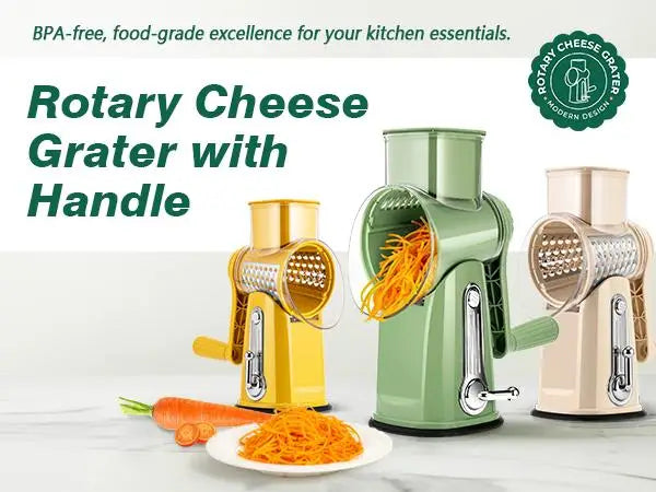 SUSTEAS Rotary Cheese Grater with Handle, 5 Well-Designed Blades, Strong Suction Cup Base, Kitchen Utensils