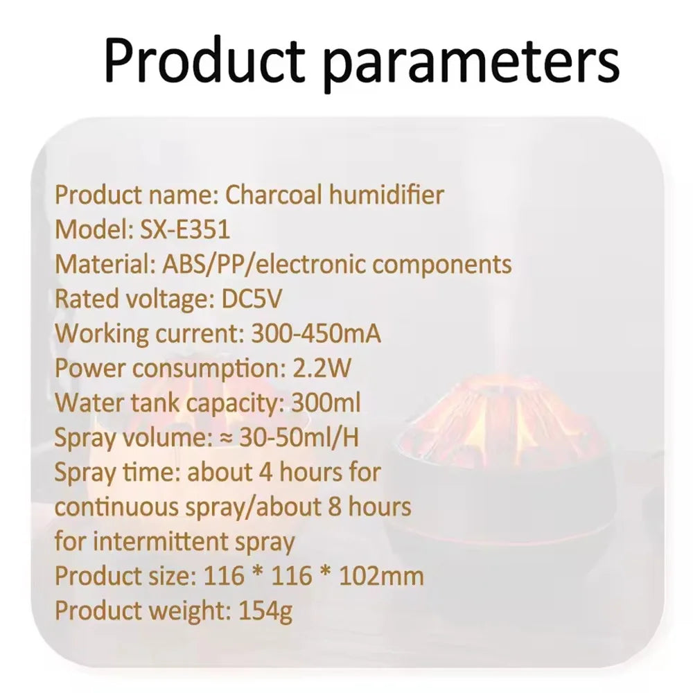 Charcoal Flame Humidifier for Bedroom Office Night Light