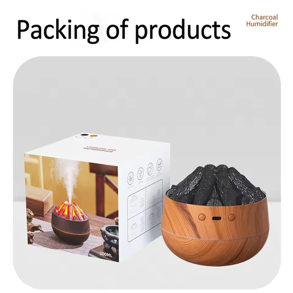 Charcoal Flame Humidifier for Bedroom Office Night Light