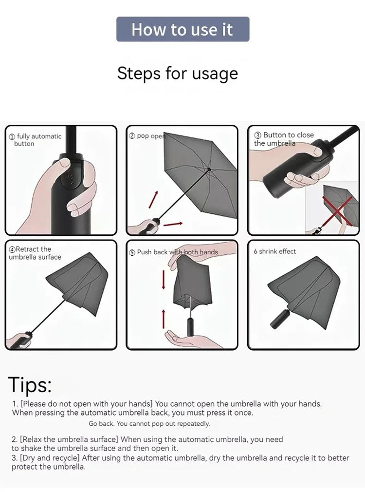 Led Light Automatic Folding Windproof Sunshade Umbrella