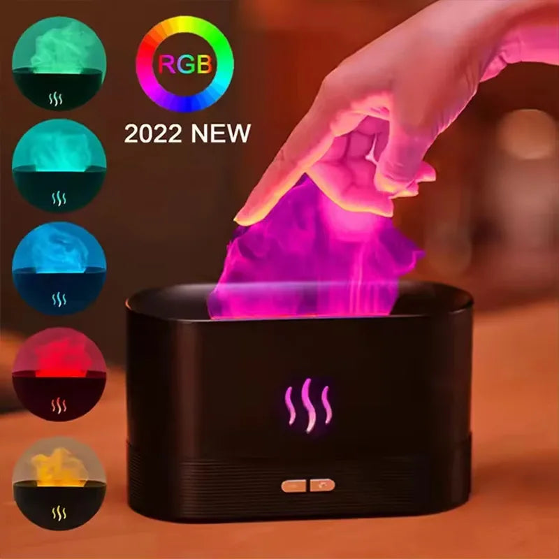 LED Lighting Ultrasonic Air Humidifier Colorful Flame Fragrance Essential Oil Lamp Perfume Simulation Air Humidifier