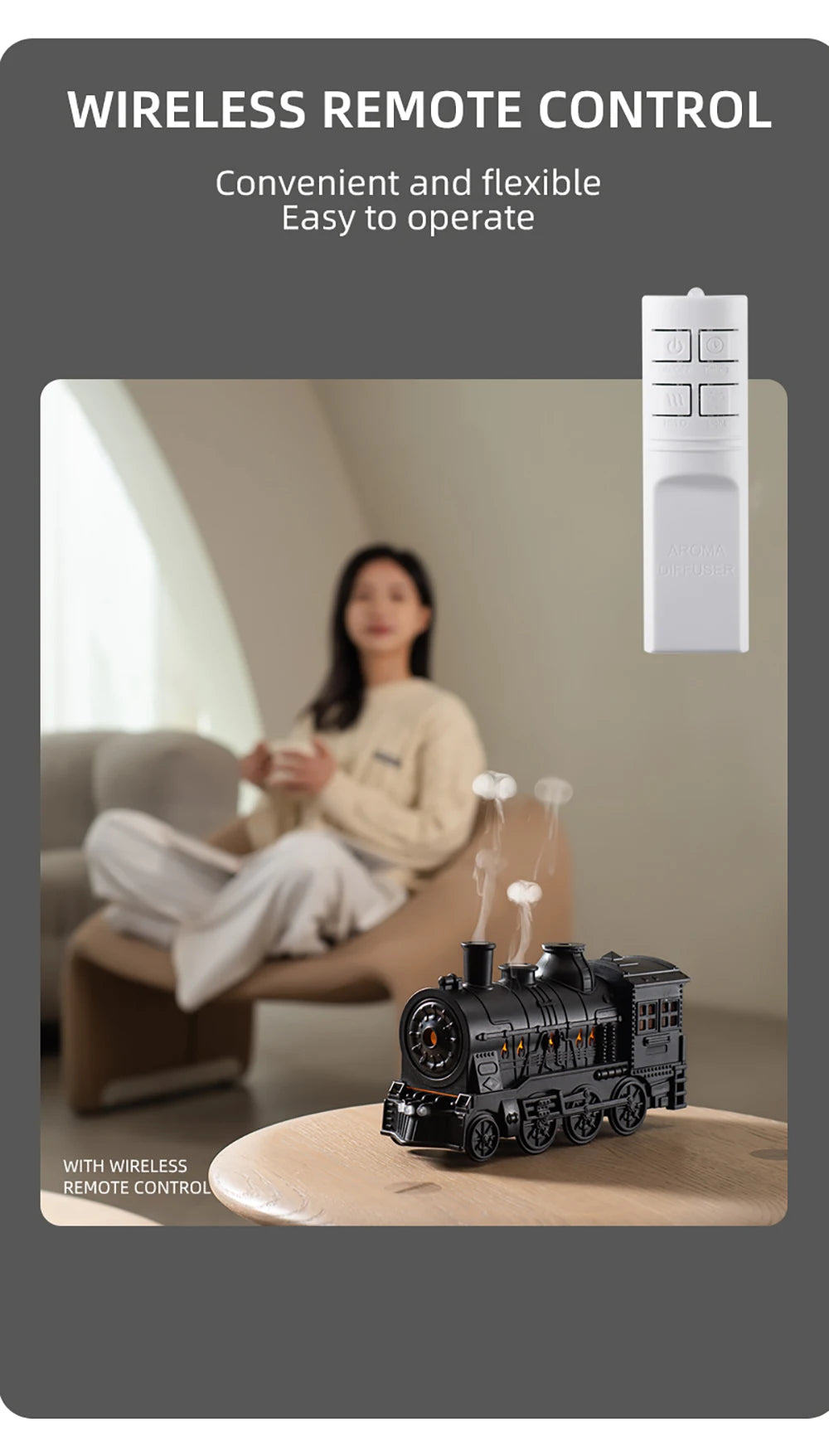 Train Air Humidifier Ultrasonic Aromatherapy Diffusers Mist Maker Fragrance Essential Oil Aroma Remote control