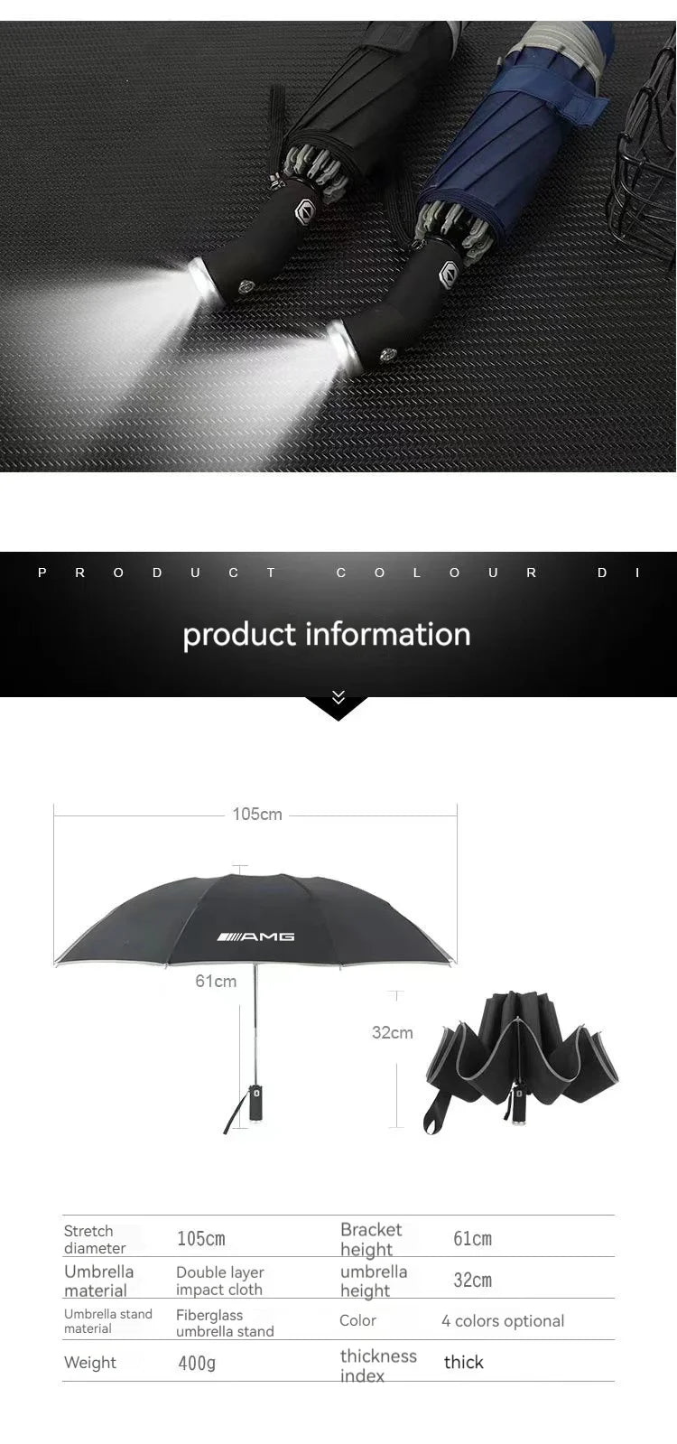 Led Light Automatic Folding Windproof Sunshade Umbrella
