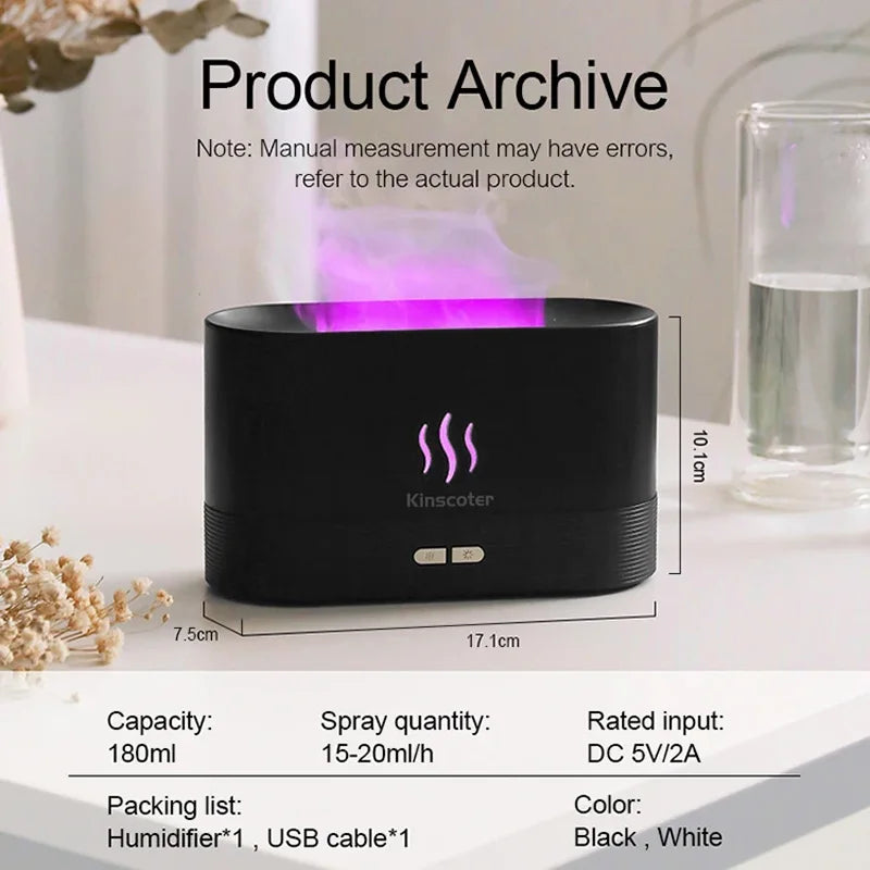 LED Lighting Ultrasonic Air Humidifier Colorful Flame Fragrance Essential Oil Lamp Perfume Simulation Air Humidifier