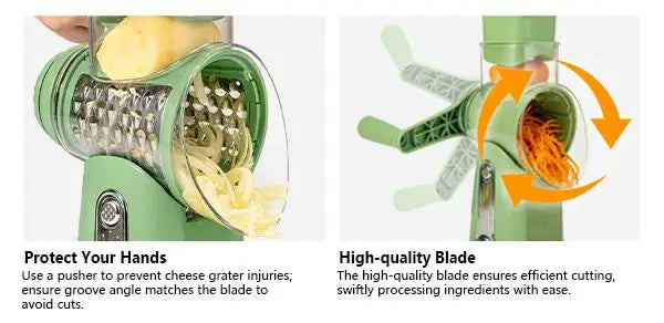 SUSTEAS Rotary Cheese Grater with Handle, 5 Well-Designed Blades, Strong Suction Cup Base, Kitchen Utensils
