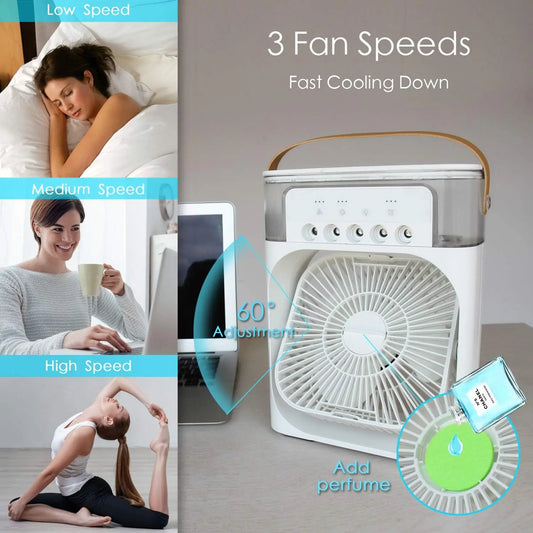 Portable Fan Air Conditioners USB Electric Fan LED Night Light Water Mist Fun 3 in 1