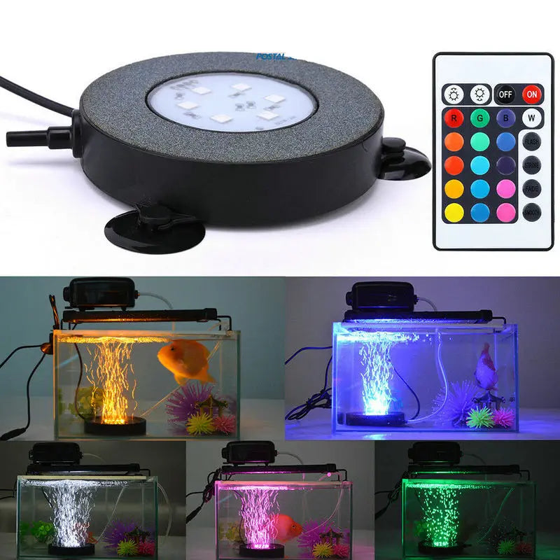 Remote control Waterproof Aquarium Submersible Fish/Turtle Tank Air Stone Bubble Led Light