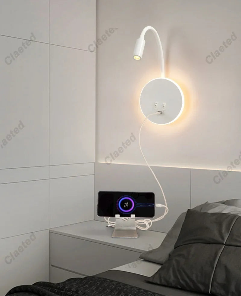 LED Flexible Gooseneck Wall Lamp USB with Switch Adjustable