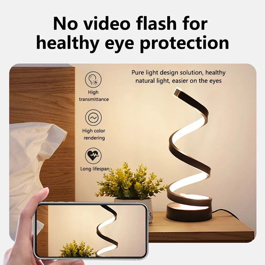 LED Night Light Spiral Table Lamp Modern Bedside Lamps Dimmable