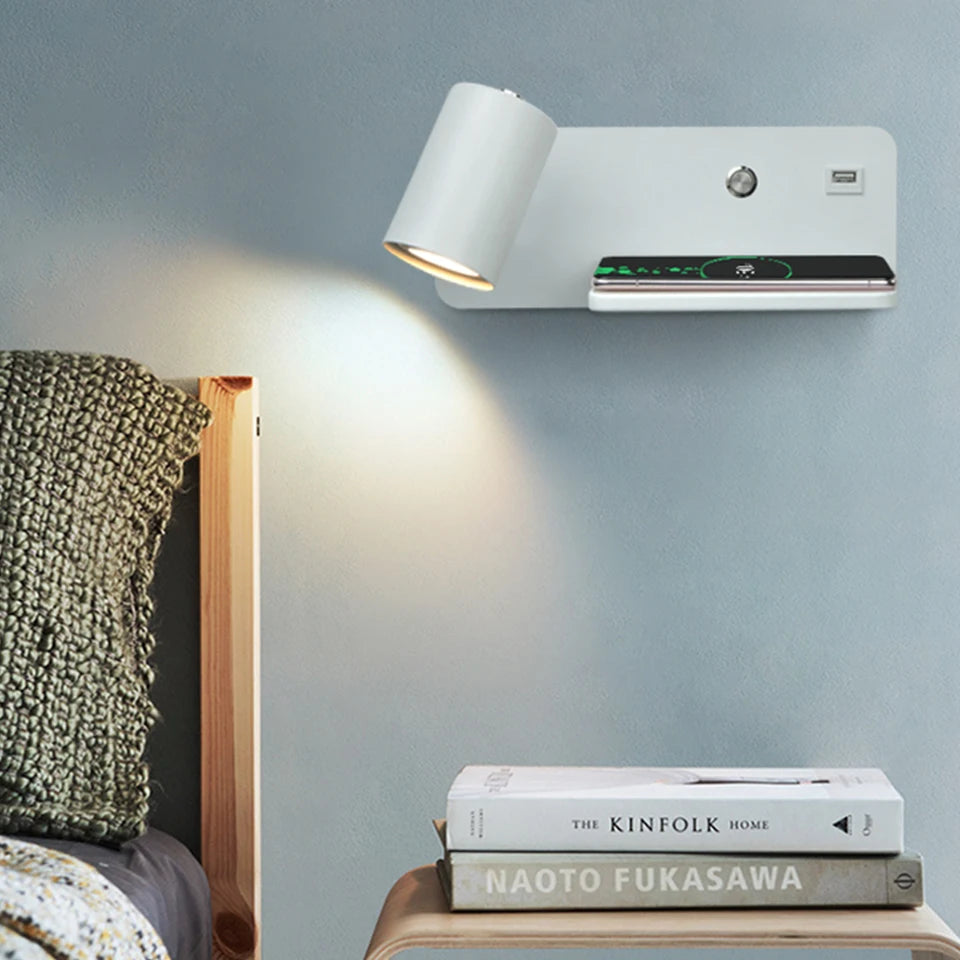 Interior Wall lamp Mobile Phone Wireless Charging and USB Charging Wall lights Bedroom lamps