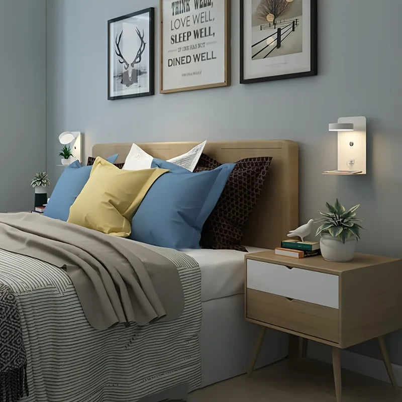 Led Wall Lamp Modern Interior Wall Light Bedroom Night Lamp  with Usb Mobile Phone Charging