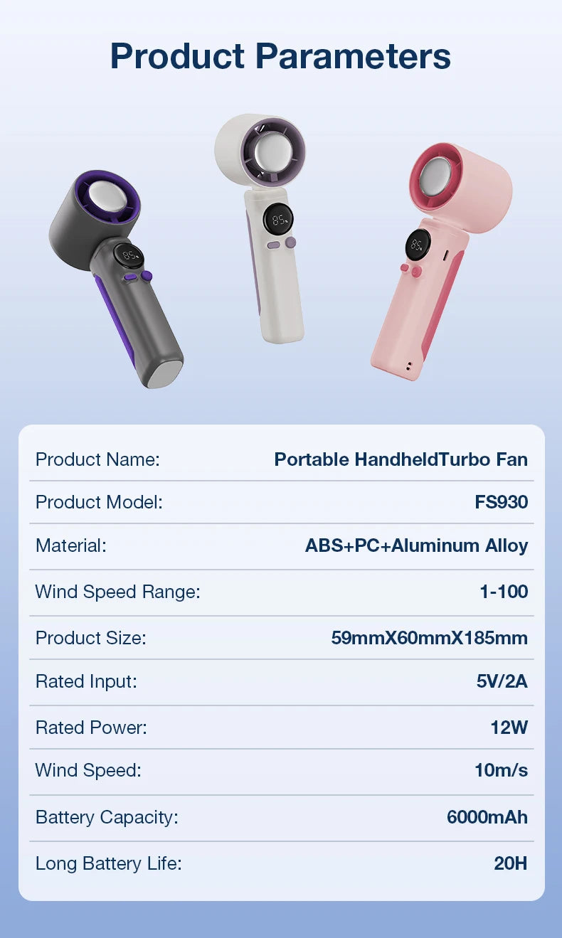 NEW Handheld Turbo Fan Portable USB rechargable