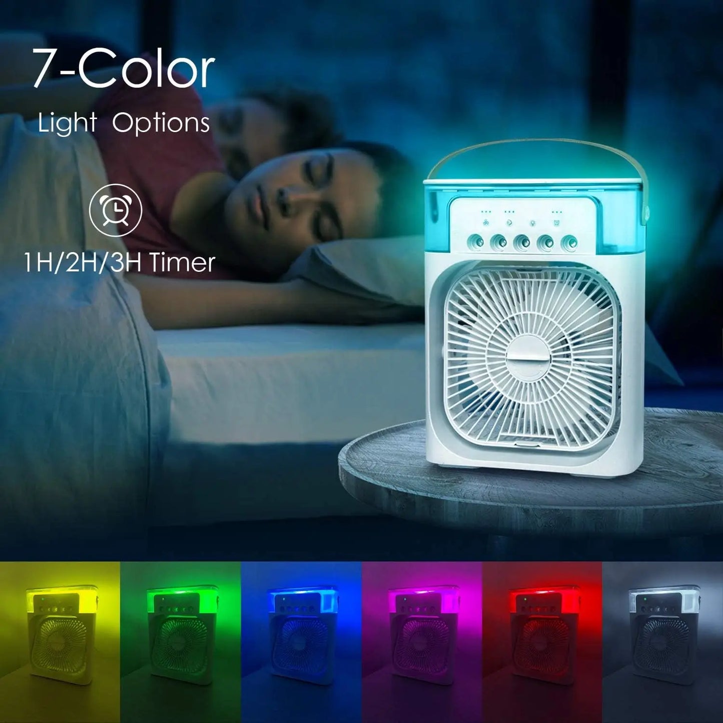 Portable Fan Air Conditioners USB Electric Fan LED Night Light Water Mist Fun 3 in 1