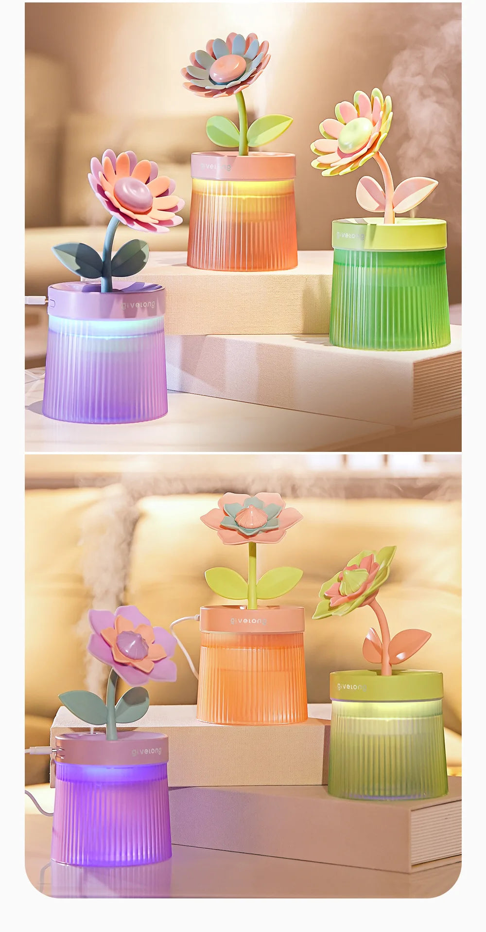 Humidifier Portable USB Ultrasonic Colorful Cup Aroma Cool Mist Maker Flower Air With Light