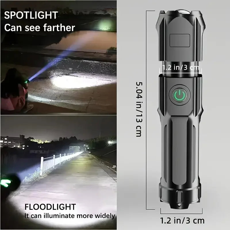 LED Flashlight Strong Light USB Rechargeable Waterproof  Zoom Emergency Lights For Outdoor