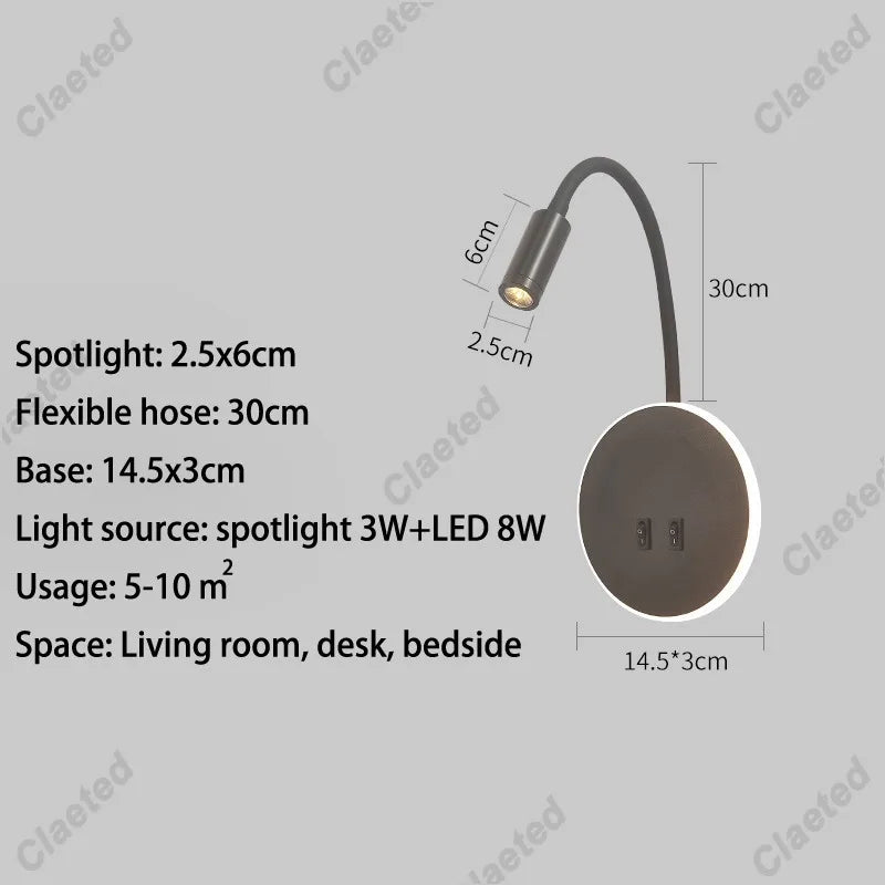 LED Flexible Gooseneck Wall Lamp USB with Switch Adjustable