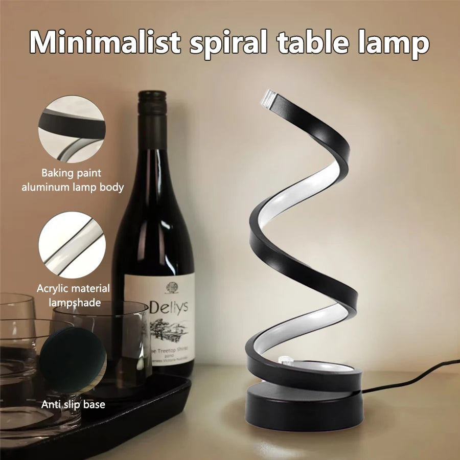 LED Night Light Spiral Table Lamp Modern Bedside Lamps Dimmable