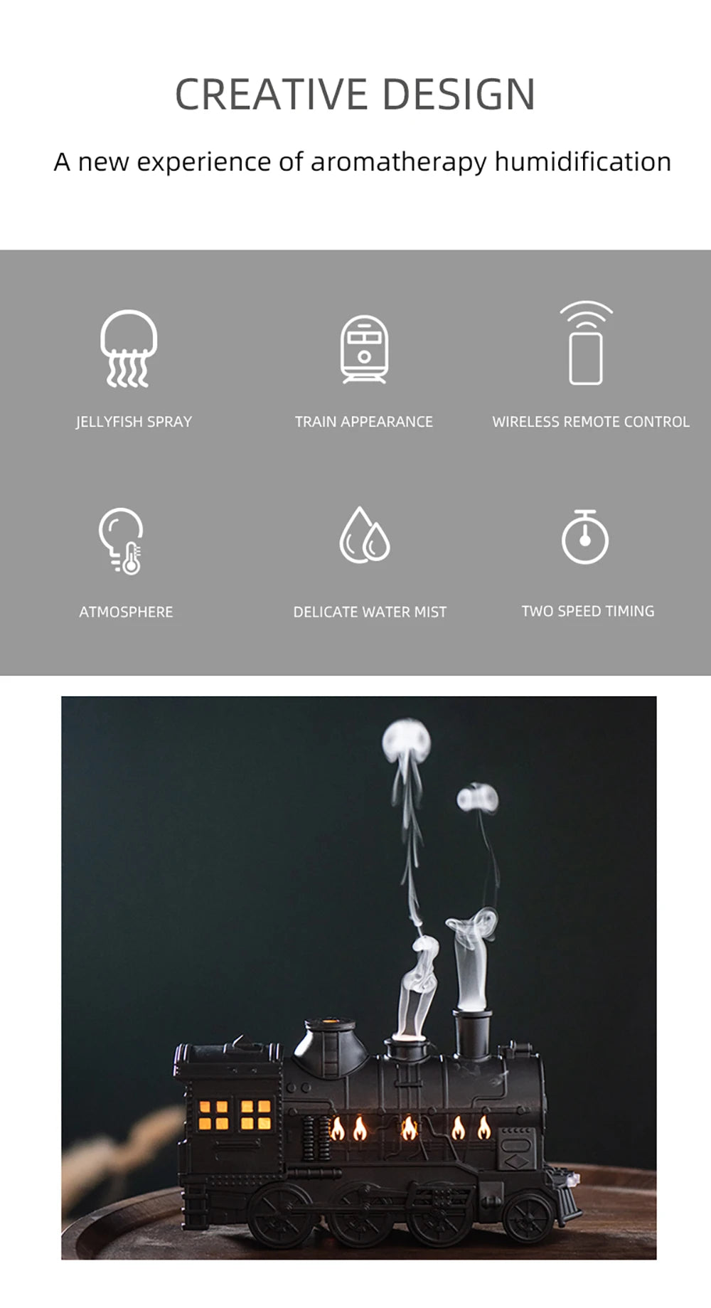 Train Air Humidifier Ultrasonic Aromatherapy Diffusers Mist Maker Fragrance Essential Oil Aroma Remote control