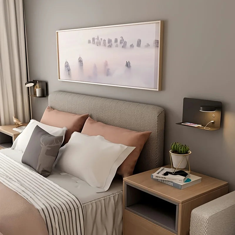 Led Wall Lamp Modern Interior Wall Light Bedroom Night Lamp  with Usb Mobile Phone Charging