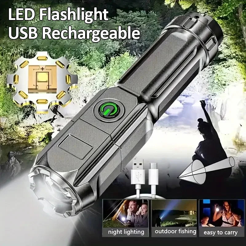 LED Flashlight Strong Light USB Rechargeable Waterproof  Zoom Emergency Lights For Outdoor
