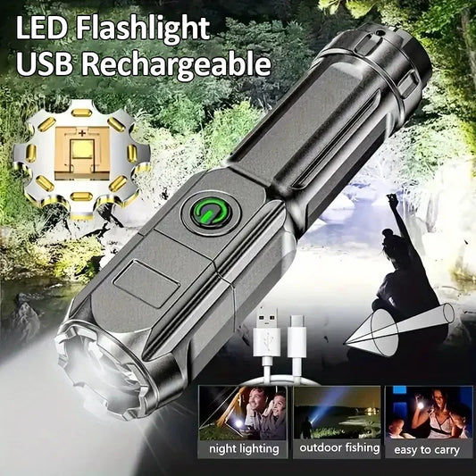 LED Flashlight Strong Light USB Rechargeable Waterproof  Zoom Emergency Lights For Outdoor