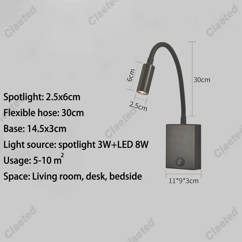 LED Flexible Gooseneck Wall Lamp USB with Switch Adjustable