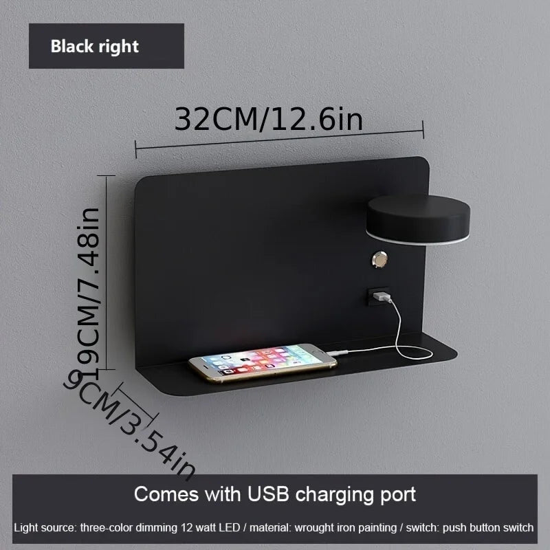 Led Wall Lamp Modern Interior Wall Light Bedroom Night Lamp  with Usb Mobile Phone Charging