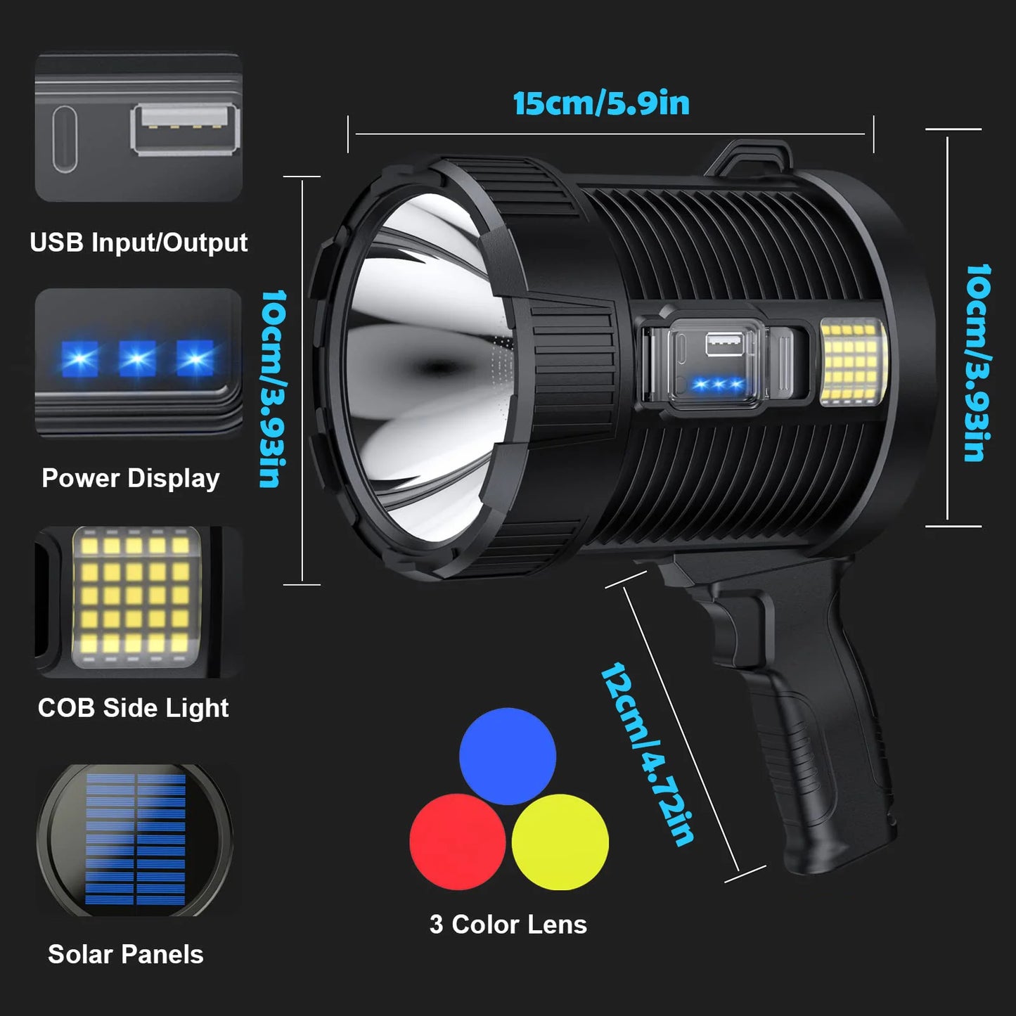 Rechargeable Super Bright Outdoor Solar Spotlights Searchlight