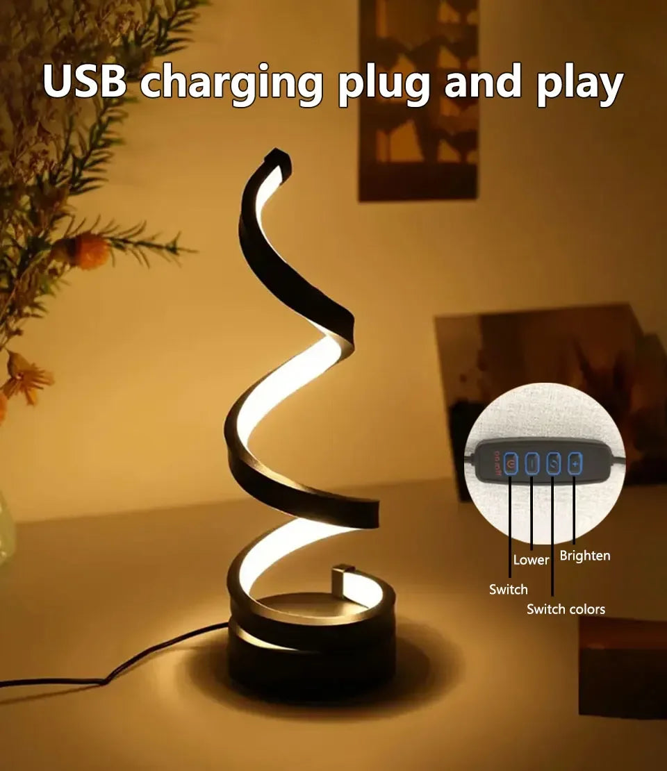 LED Night Light Spiral Table Lamp Modern Bedside Lamps Dimmable