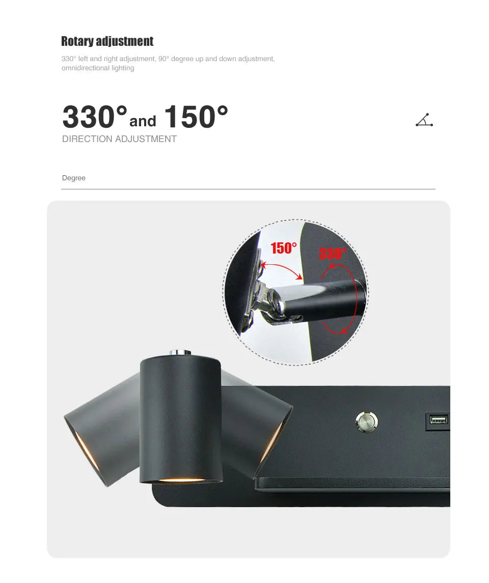 Interior Wall lamp Mobile Phone Wireless Charging and USB Charging Wall lights Bedroom lamps