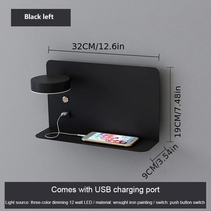 Led Wall Lamp Modern Interior Wall Light Bedroom Night Lamp  with Usb Mobile Phone Charging