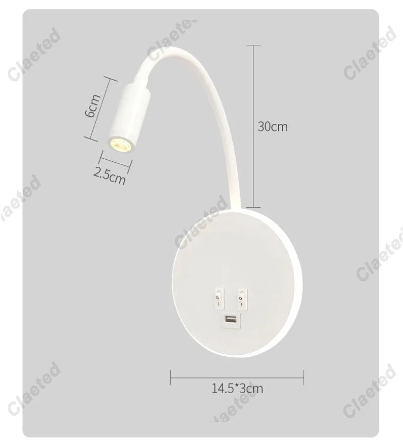 LED Flexible Gooseneck Wall Lamp USB with Switch Adjustable
