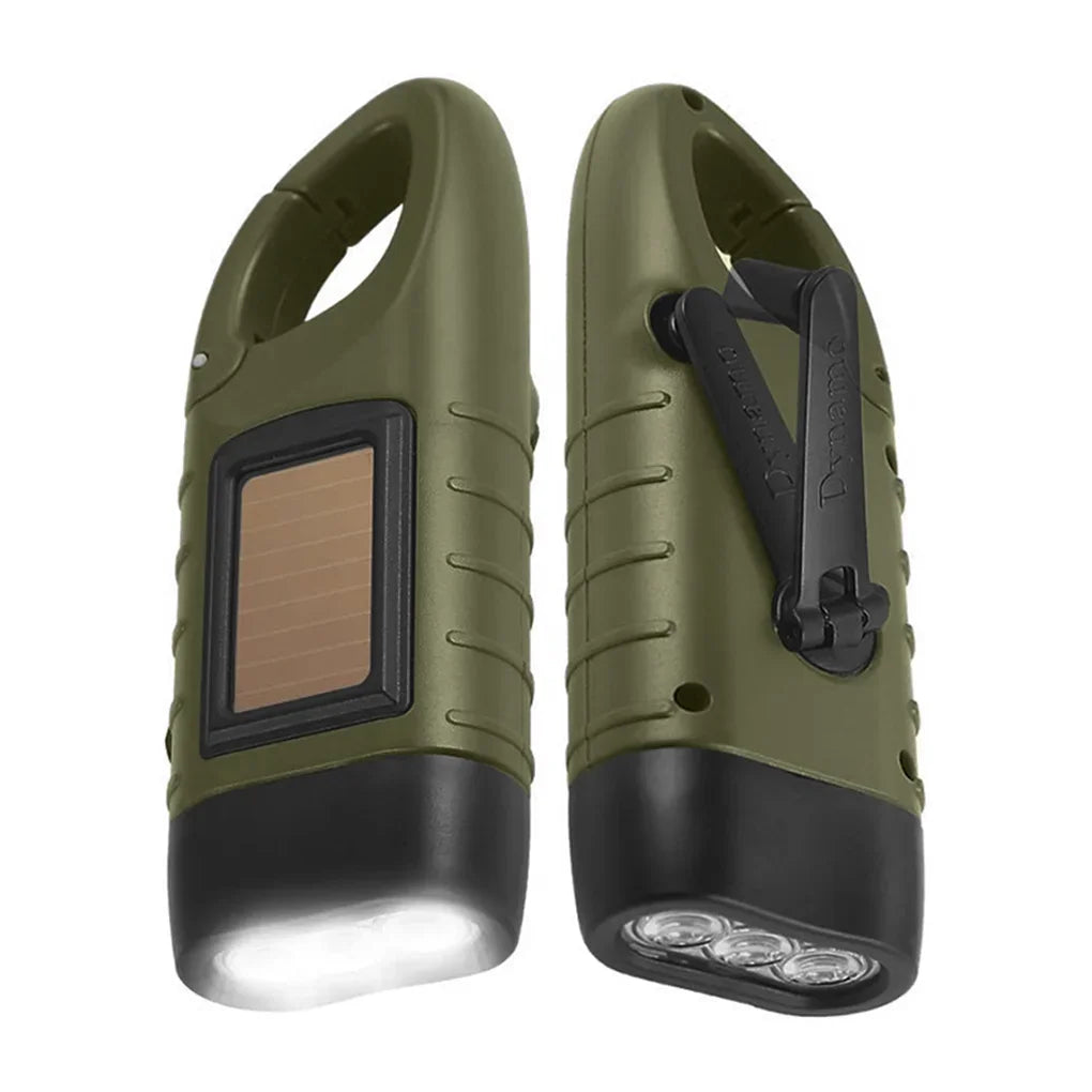 LED Flashlight Hand Crank Solar Powered Rechargeable