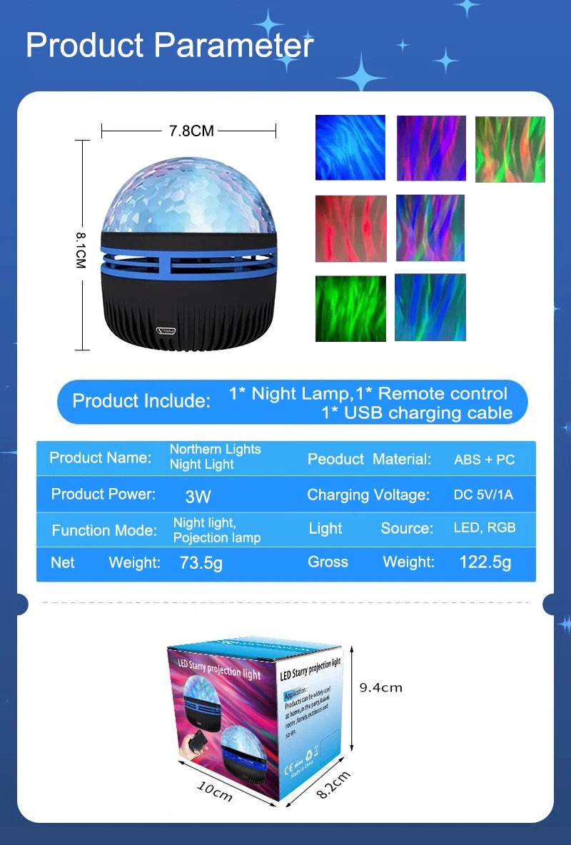 LED Northern  Projection Lamp USB Plug-in Use Remote Control Projection Night Lamp