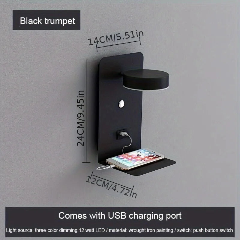 Led Wall Lamp Modern Interior Wall Light Bedroom Night Lamp  with Usb Mobile Phone Charging
