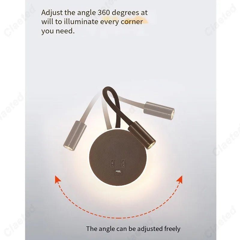 LED Flexible Gooseneck Wall Lamp USB with Switch Adjustable