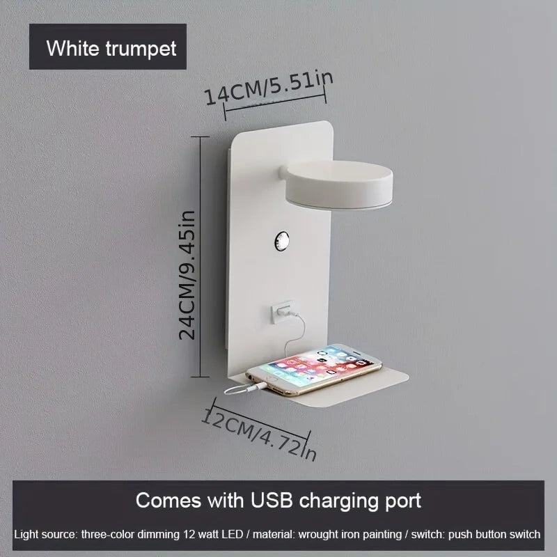 Led Wall Lamp Modern Interior Wall Light Bedroom Night Lamp  with Usb Mobile Phone Charging