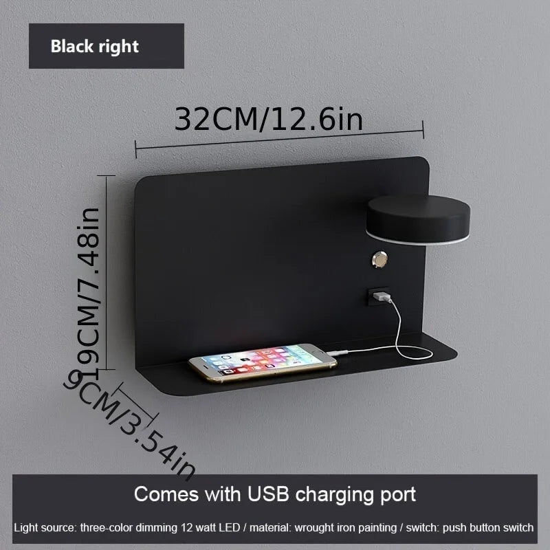 Led Wall Lamp Modern Interior Wall Light Bedroom Night Lamp  with Usb Mobile Phone Charging