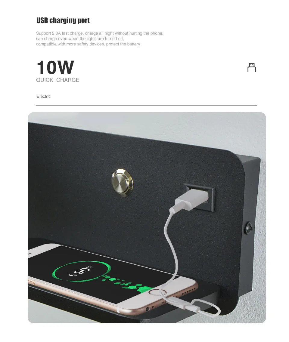 Interior Wall lamp Mobile Phone Wireless Charging and USB Charging Wall lights Bedroom lamps