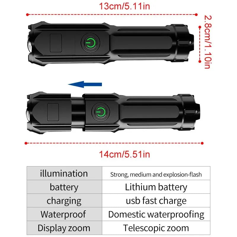 Powerful LED Flashlight 100000 Lumen Tactical Flashlights Rechargeable (waterproof)