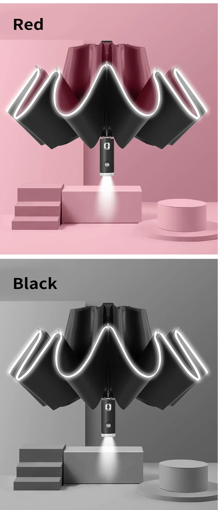 Led Light Automatic Folding Windproof Sunshade Umbrella