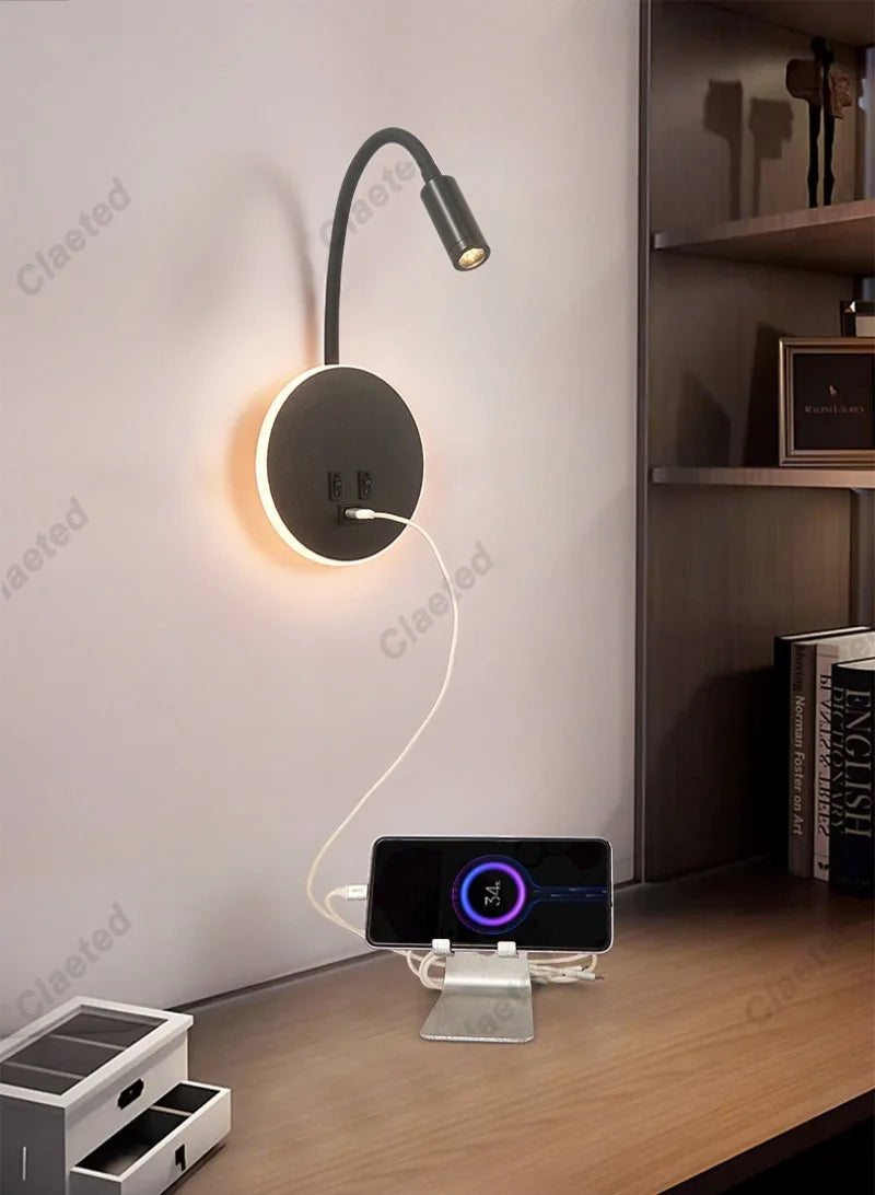 LED Flexible Gooseneck Wall Lamp USB with Switch Adjustable