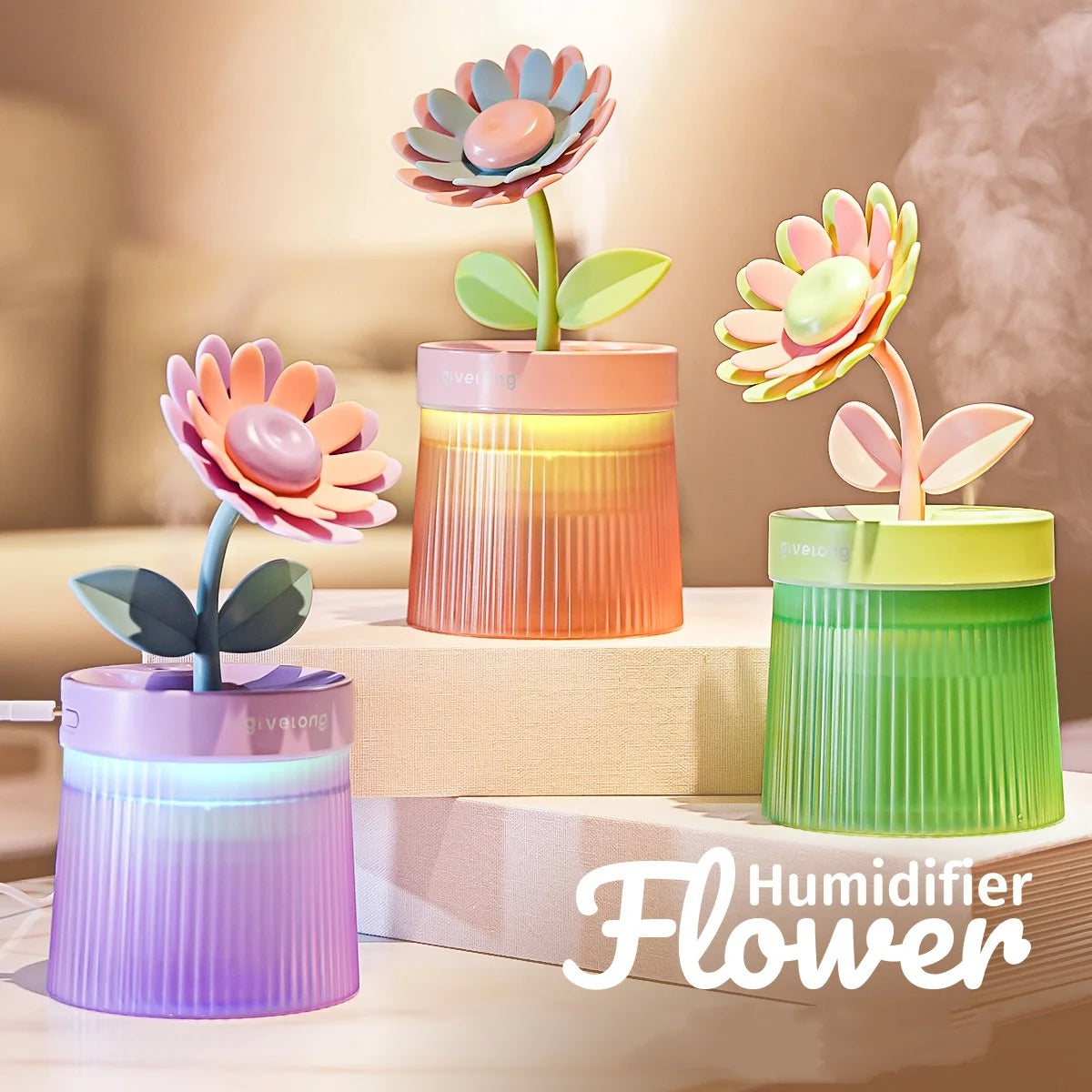 Humidifier Portable USB Ultrasonic Colorful Cup Aroma Cool Mist Maker Flower Air With Light