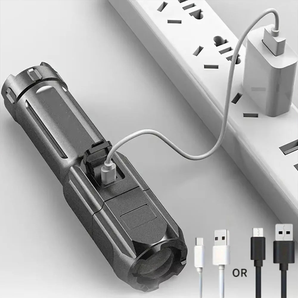LED Flashlight Strong Light USB Rechargeable Waterproof  Zoom Emergency Lights For Outdoor