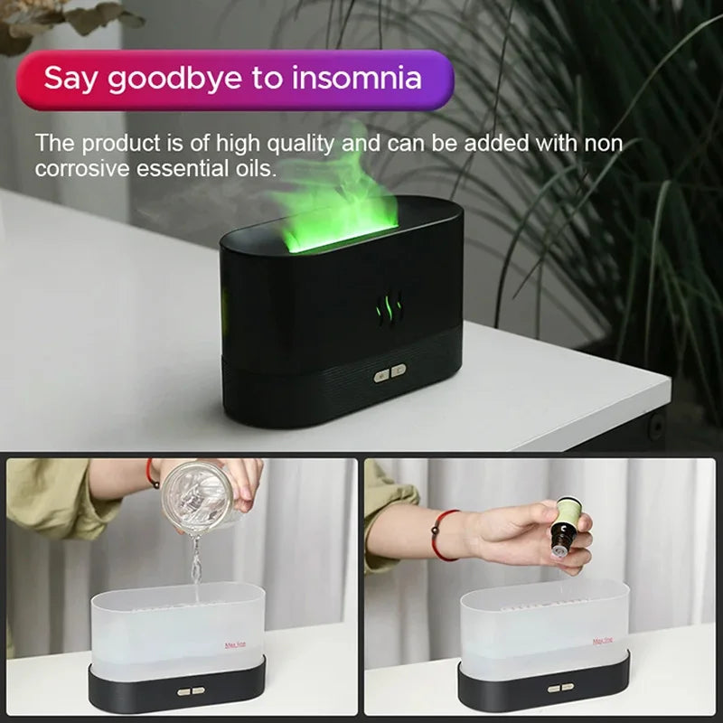 LED Lighting Ultrasonic Air Humidifier Colorful Flame Fragrance Essential Oil Lamp Perfume Simulation Air Humidifier