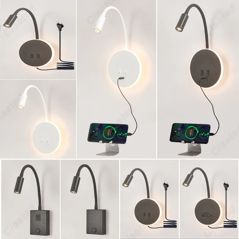 LED Flexible Gooseneck Wall Lamp USB with Switch Adjustable