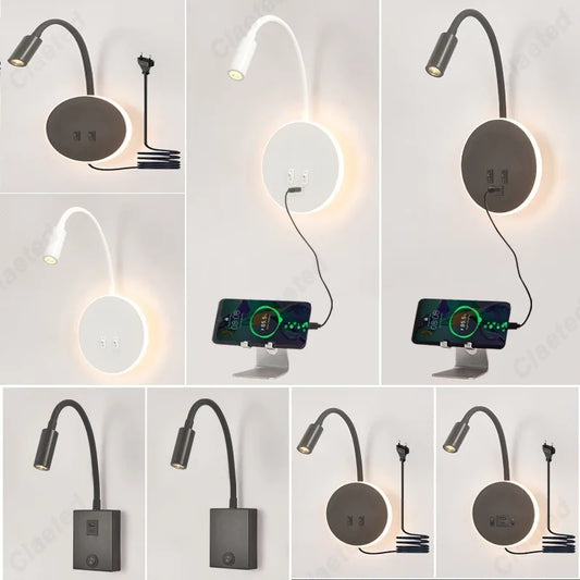 LED Flexible Gooseneck Wall Lamp USB with Switch Adjustable