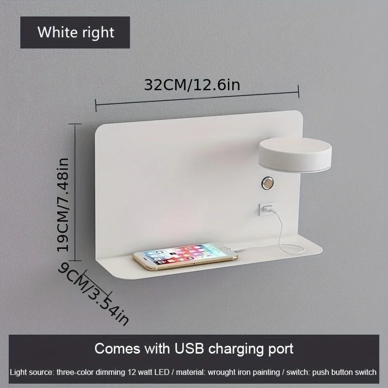 Led Wall Lamp Modern Interior Wall Light Bedroom Night Lamp  with Usb Mobile Phone Charging