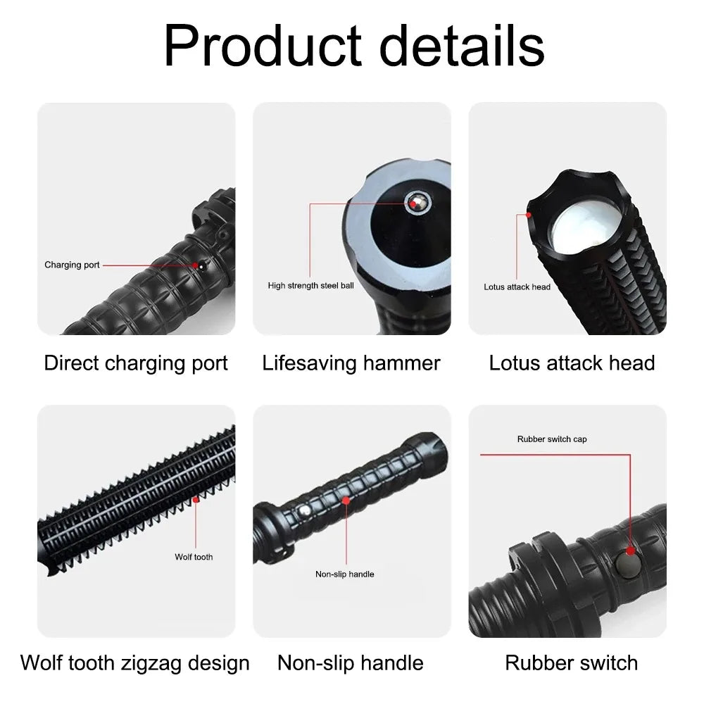 Baseball Bat LED Flashlight AluminumAlloy Focusable Zoomable Super Bright